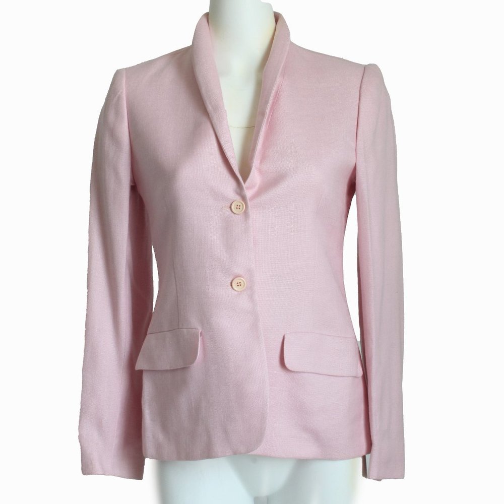 Halston Jacket Pink Linen Shawl Collar Blazer Vintage
